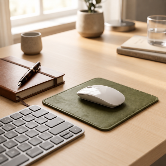 Handmade Leather Mouse Pad — Full-Grain Italian Leather, Desk Accessory